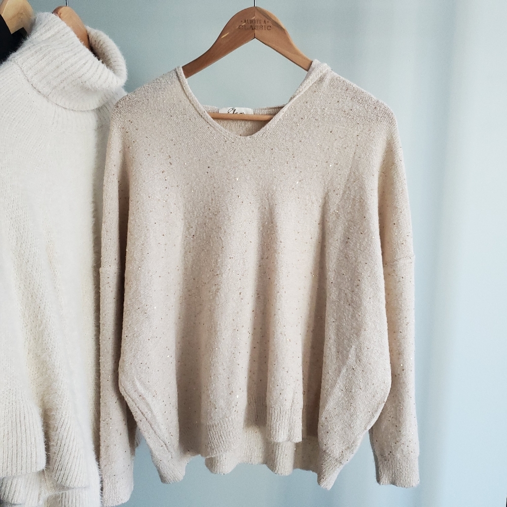 2 left! NWT Elan Born to Shine Sparkle Hood Sequin Sweater - Picture 3 of 8